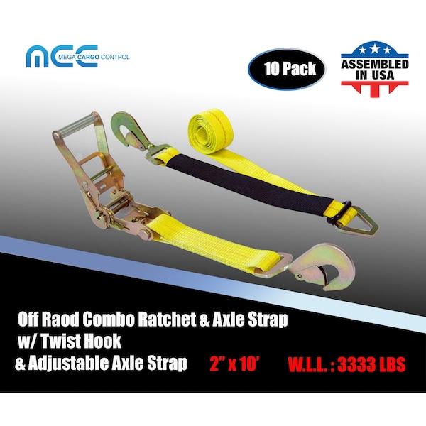 Axle Ratchet Tie Down Strap w/ Snap Hook Race Car Hauler Trailer Flatbed, 10PK
